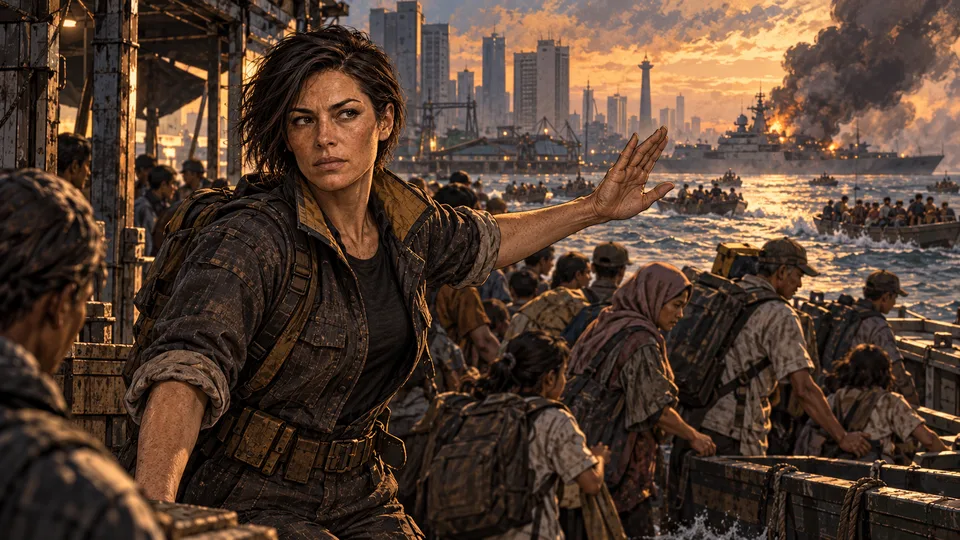 Maya Voss amid the destruction of the Jakarta waterfront