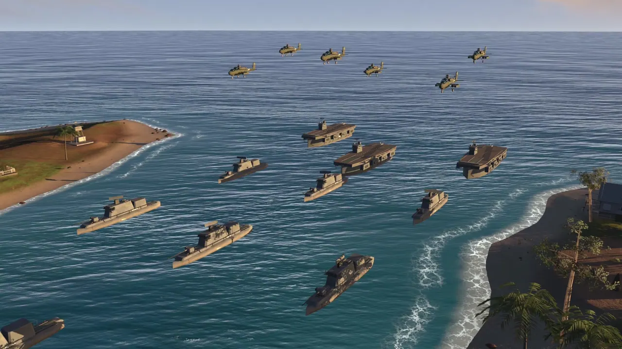In-engine cinematic: an approaching fleet, armour in a city and walkers on the winter front